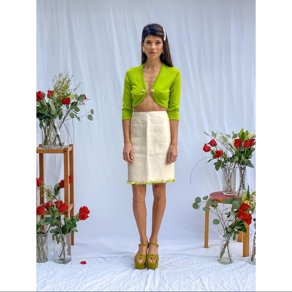 Vintage Chanel Satin Skirt with green beaded trim